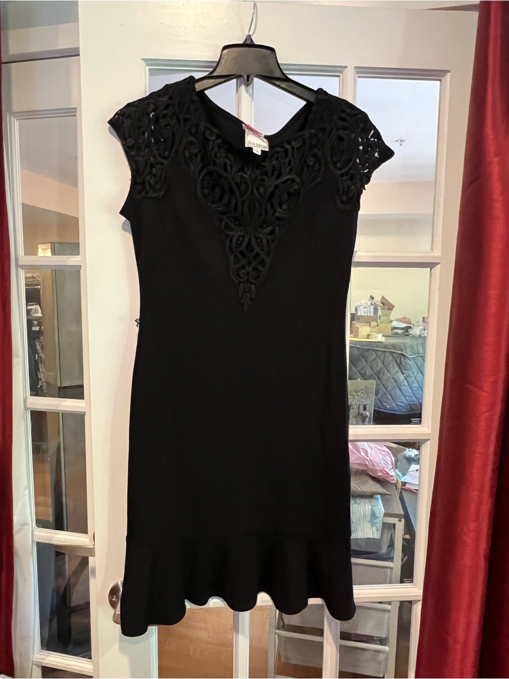 Yoana Baraschi Black Lace-Yoke Ruffle Hem Mini Dress